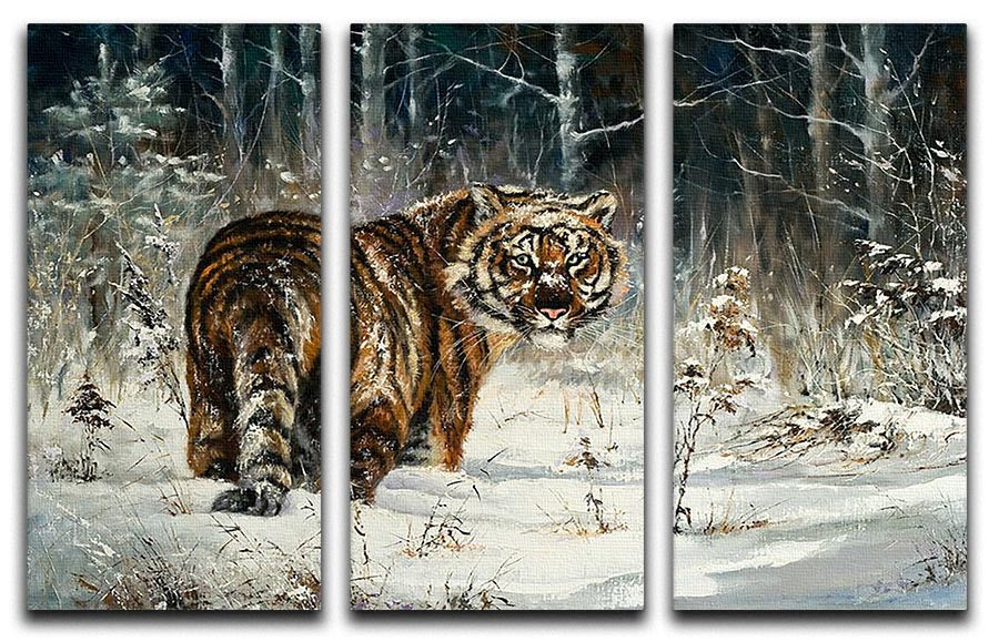 Landscape with a tiger in winter wood 3 Split Panel Canvas Print - Canvas Art Rocks - 1