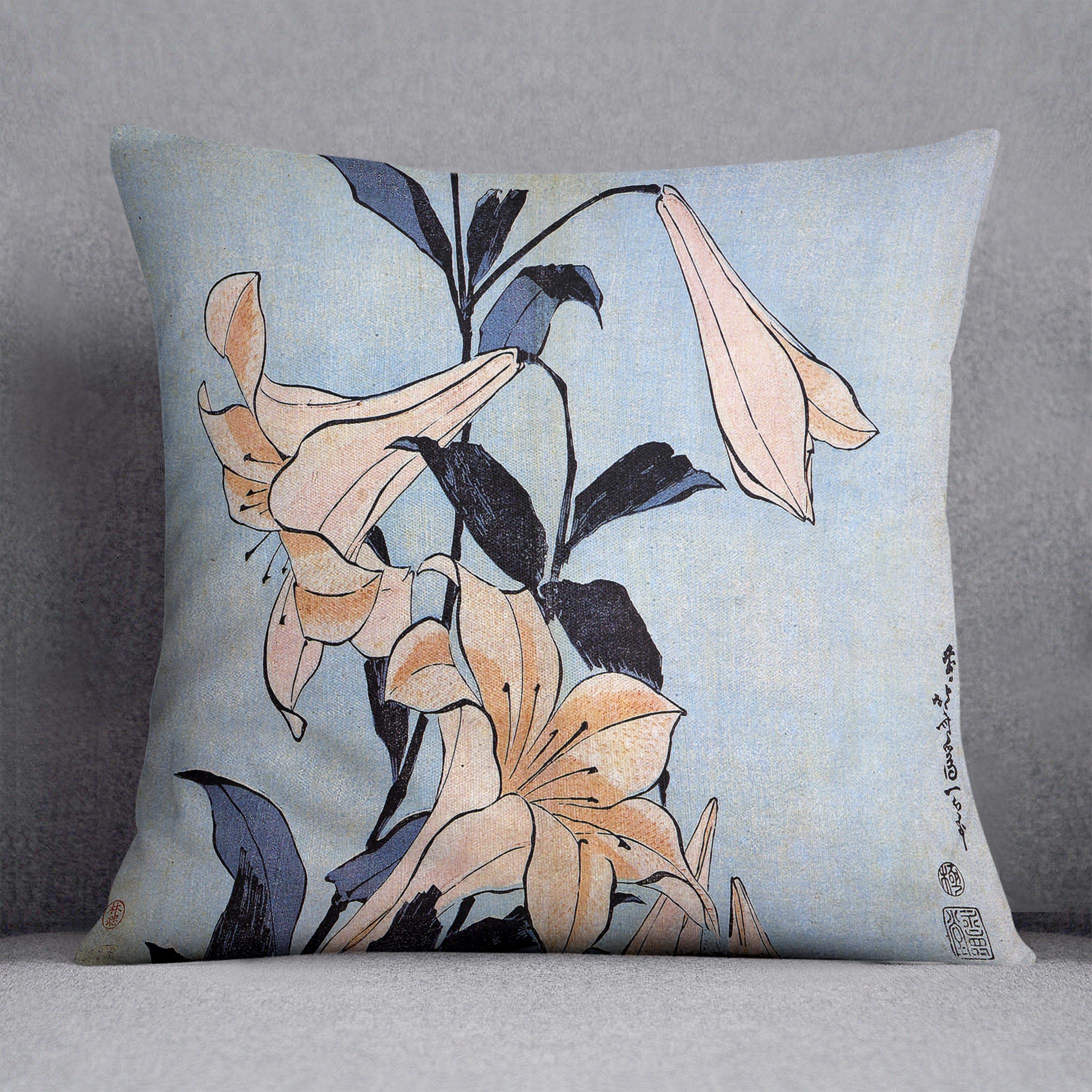 Lilies by Hokusai Cushion