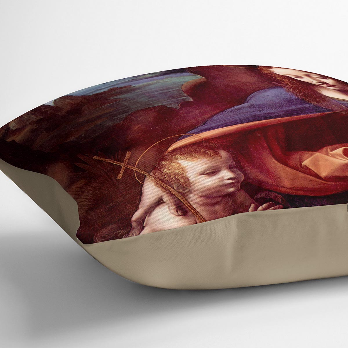 Madonna in the rock cave Detail by Da Vinci Cushion