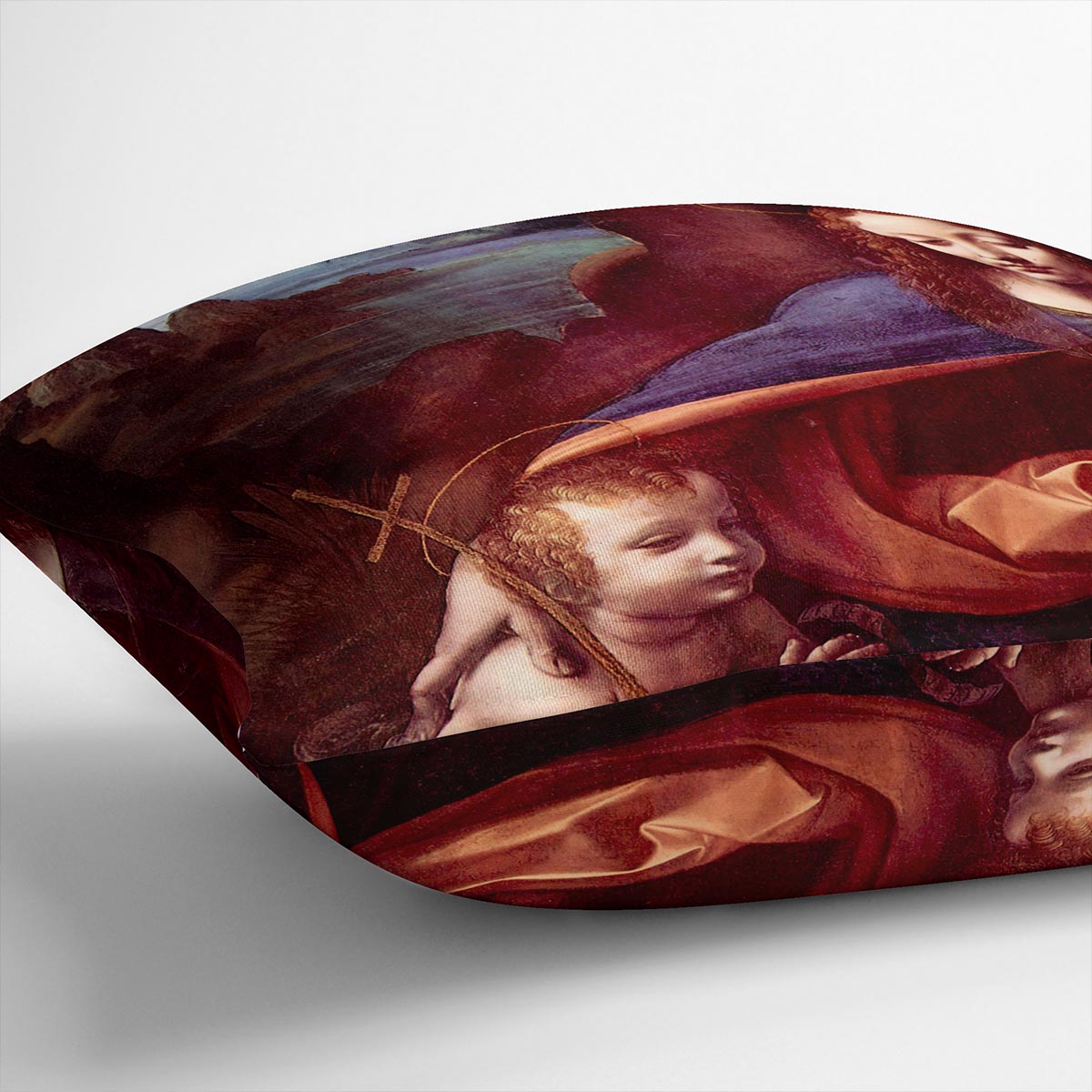 Madonna in the rock cave Detail by Da Vinci Cushion