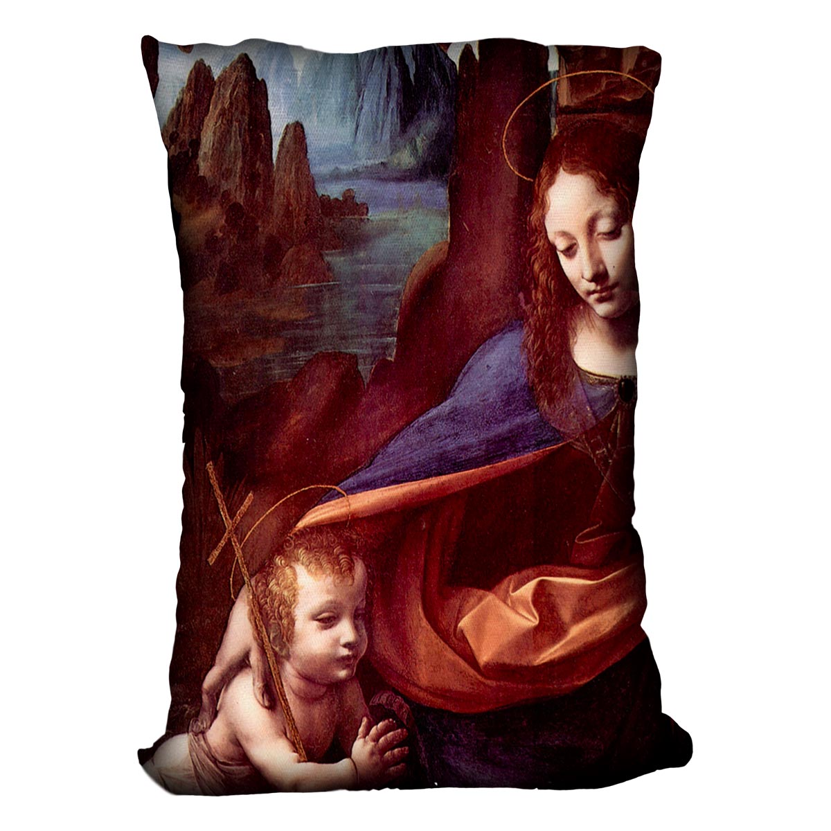 Madonna in the rock cave Detail by Da Vinci Cushion