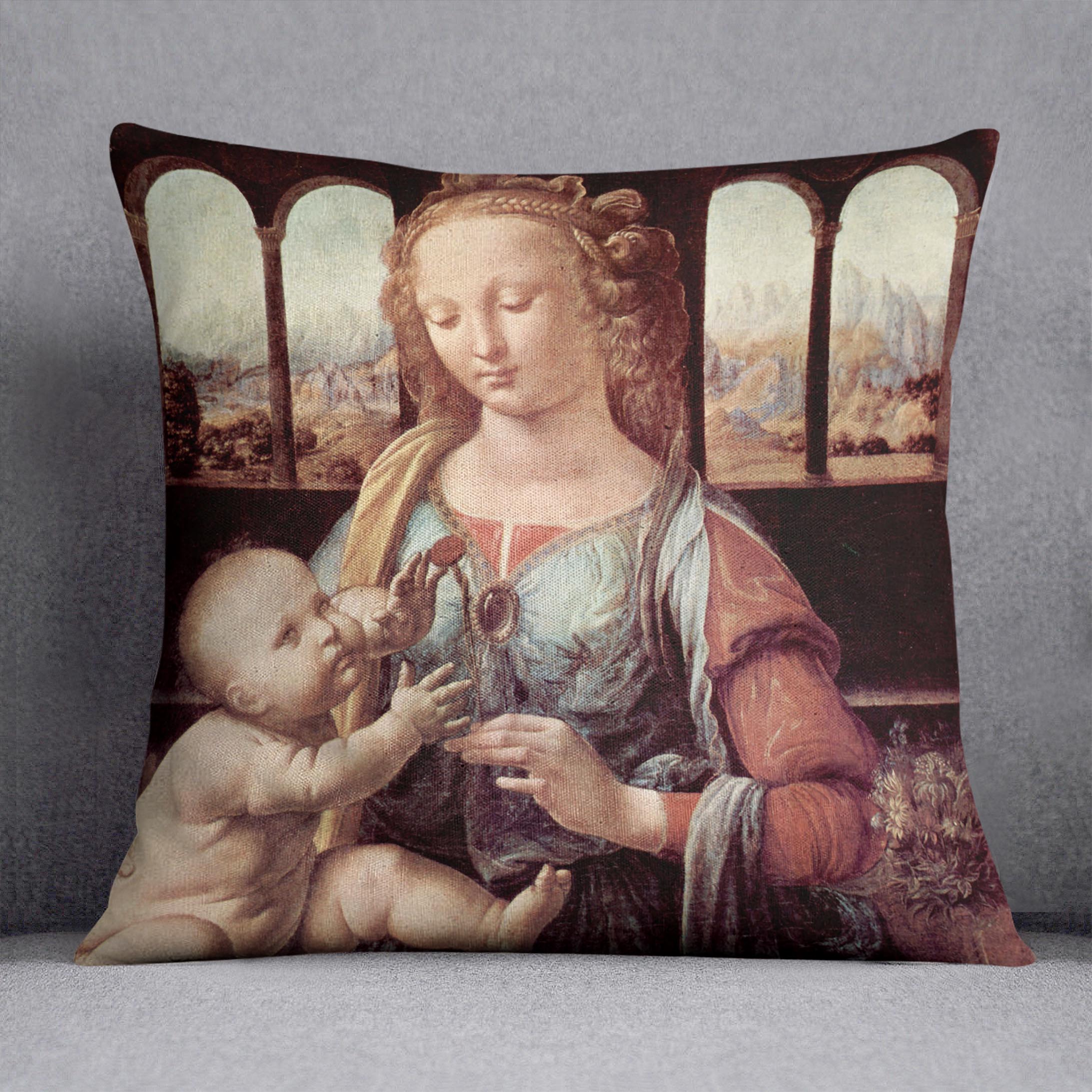 Madonna with the Carnation by Da Vinci Cushion