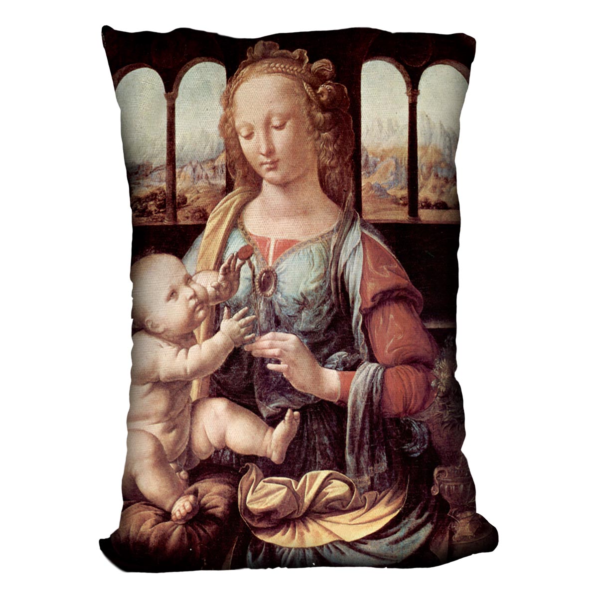 Madonna with the Carnation by Da Vinci Cushion