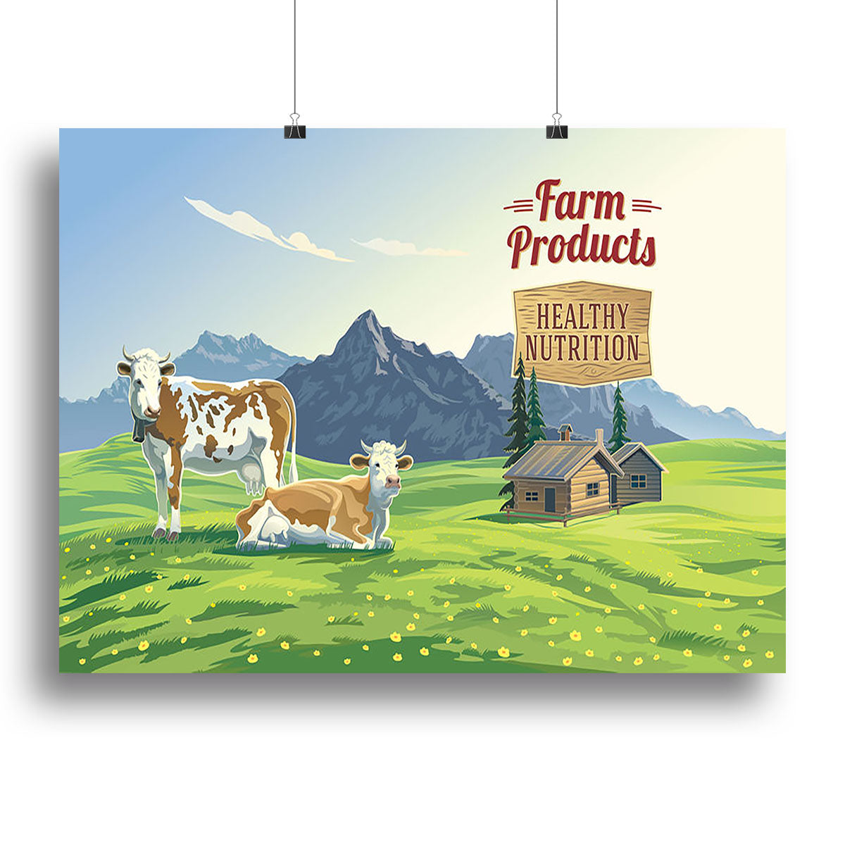 Mountain landscape with two cows Canvas Print or Poster - Canvas Art Rocks - 2
