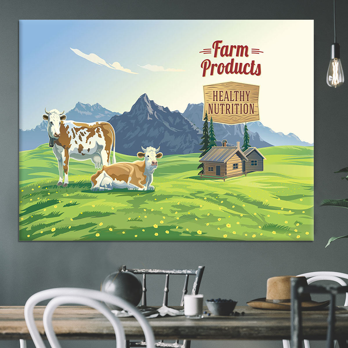 Mountain landscape with two cows Canvas Print or Poster - Canvas Art Rocks - 3