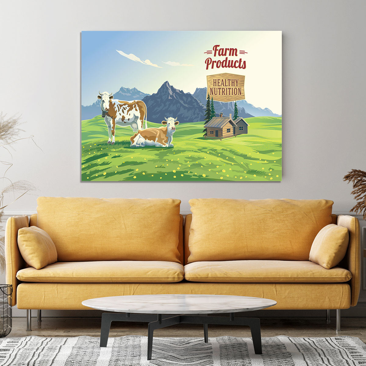 Mountain landscape with two cows Canvas Print or Poster - Canvas Art Rocks - 4
