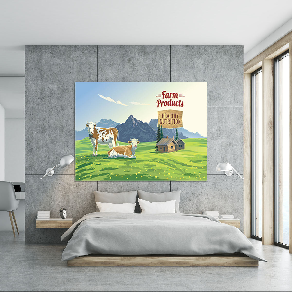 Mountain landscape with two cows Canvas Print or Poster - Canvas Art Rocks - 5