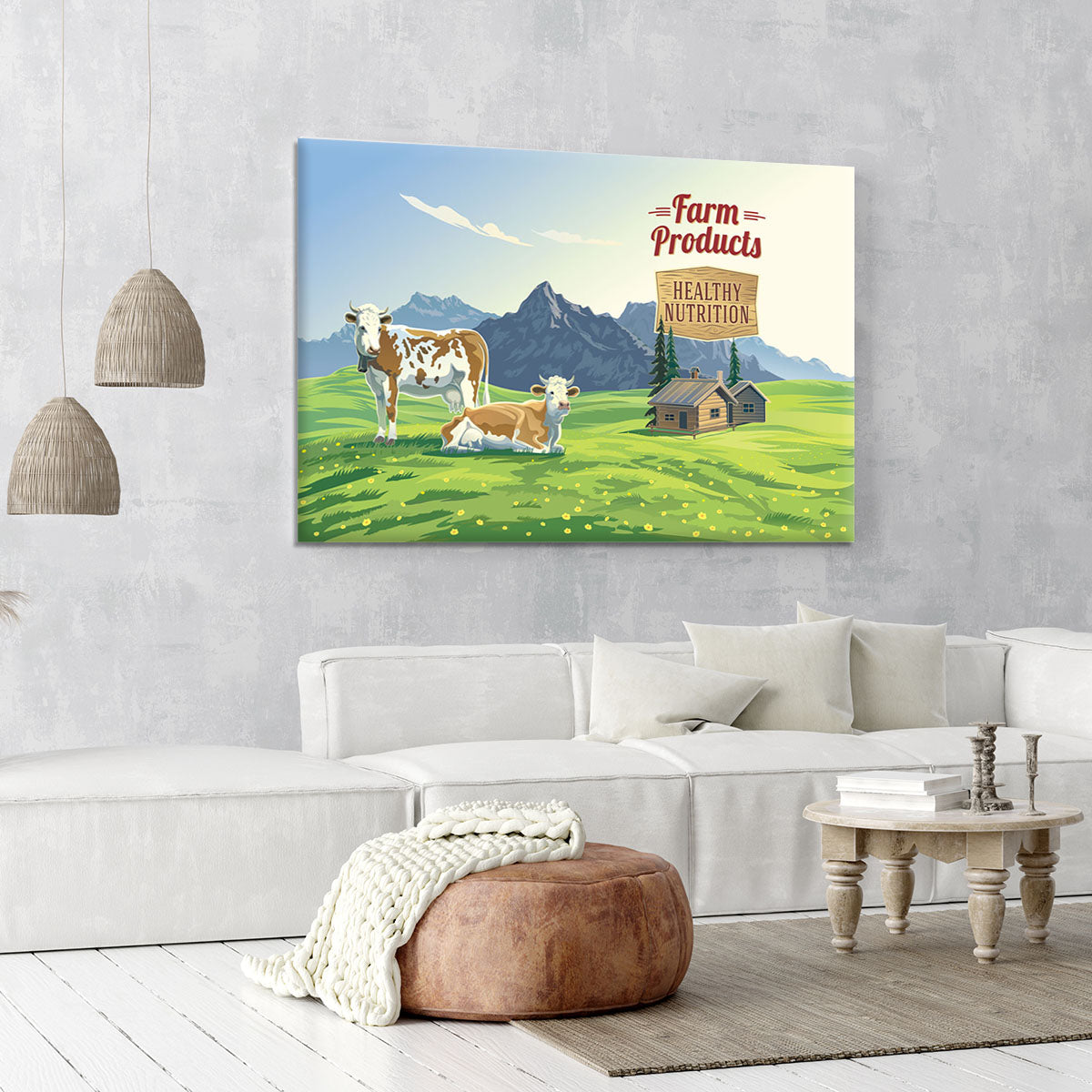 Mountain landscape with two cows Canvas Print or Poster - Canvas Art Rocks - 6