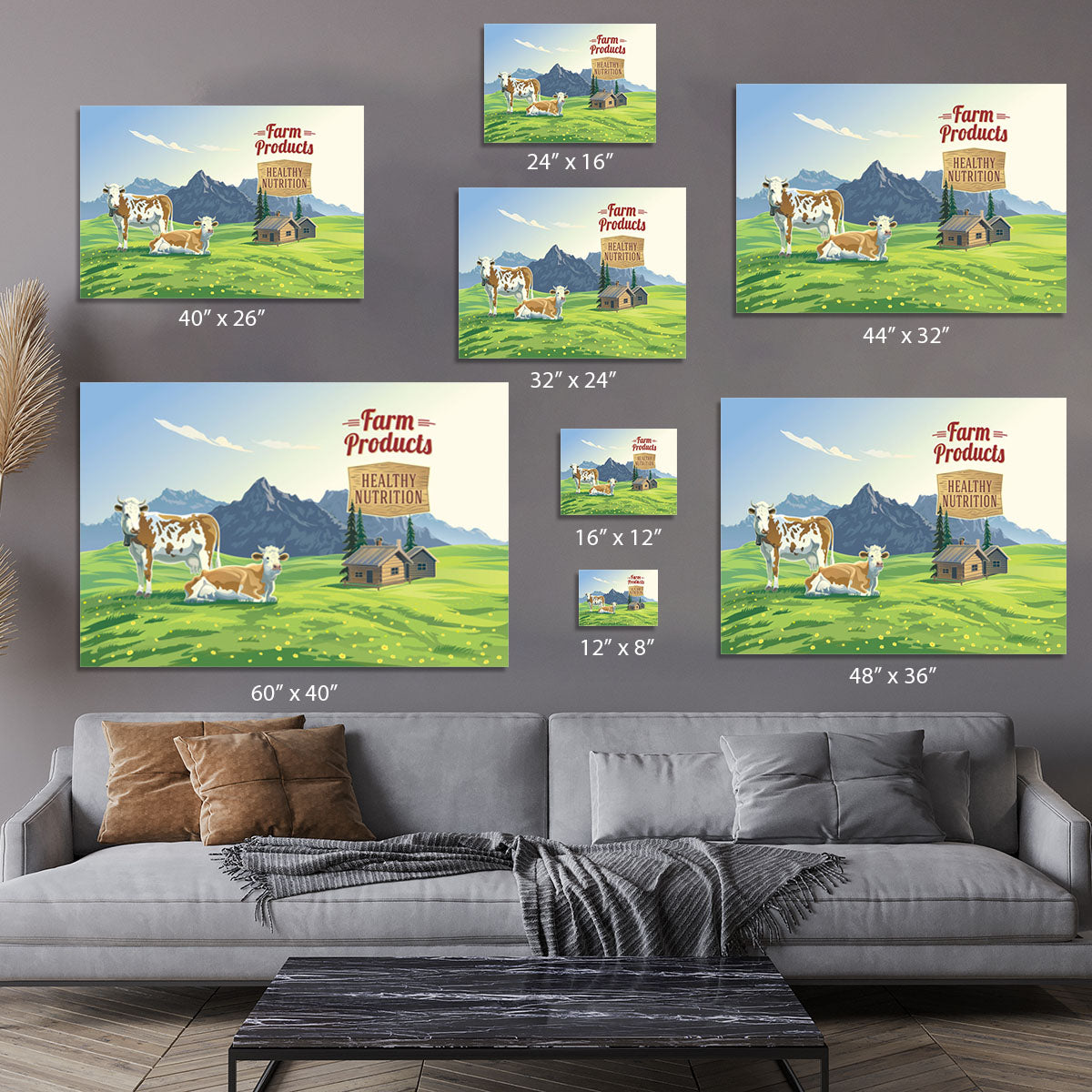 Mountain landscape with two cows Canvas Print or Poster - Canvas Art Rocks - 7