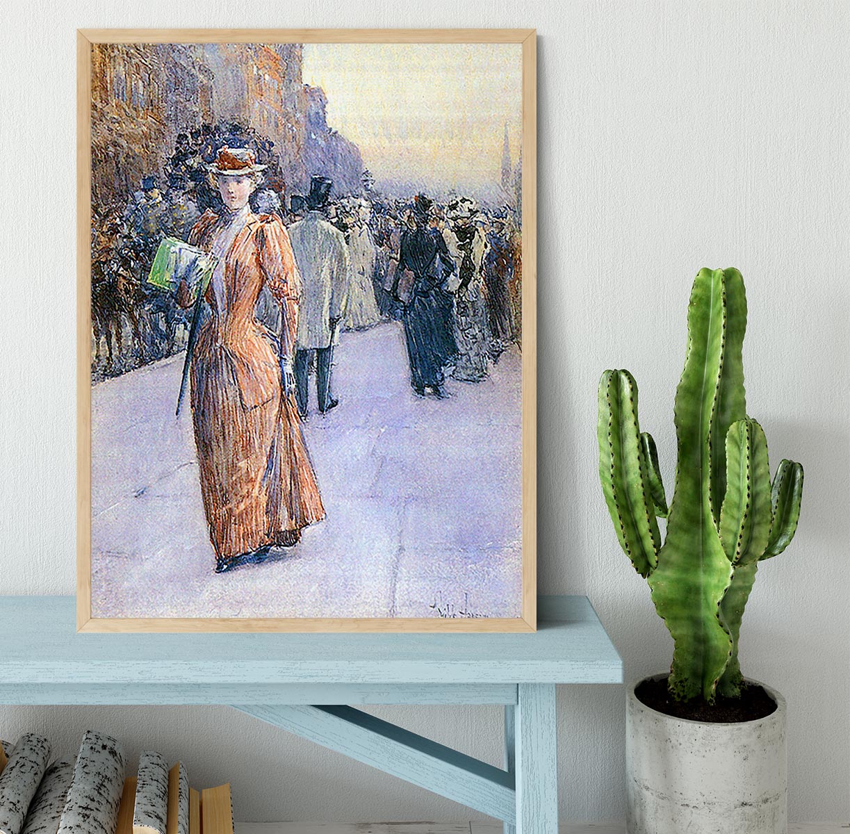 New York street scene by Hassam Framed Print - Canvas Art Rocks - 4