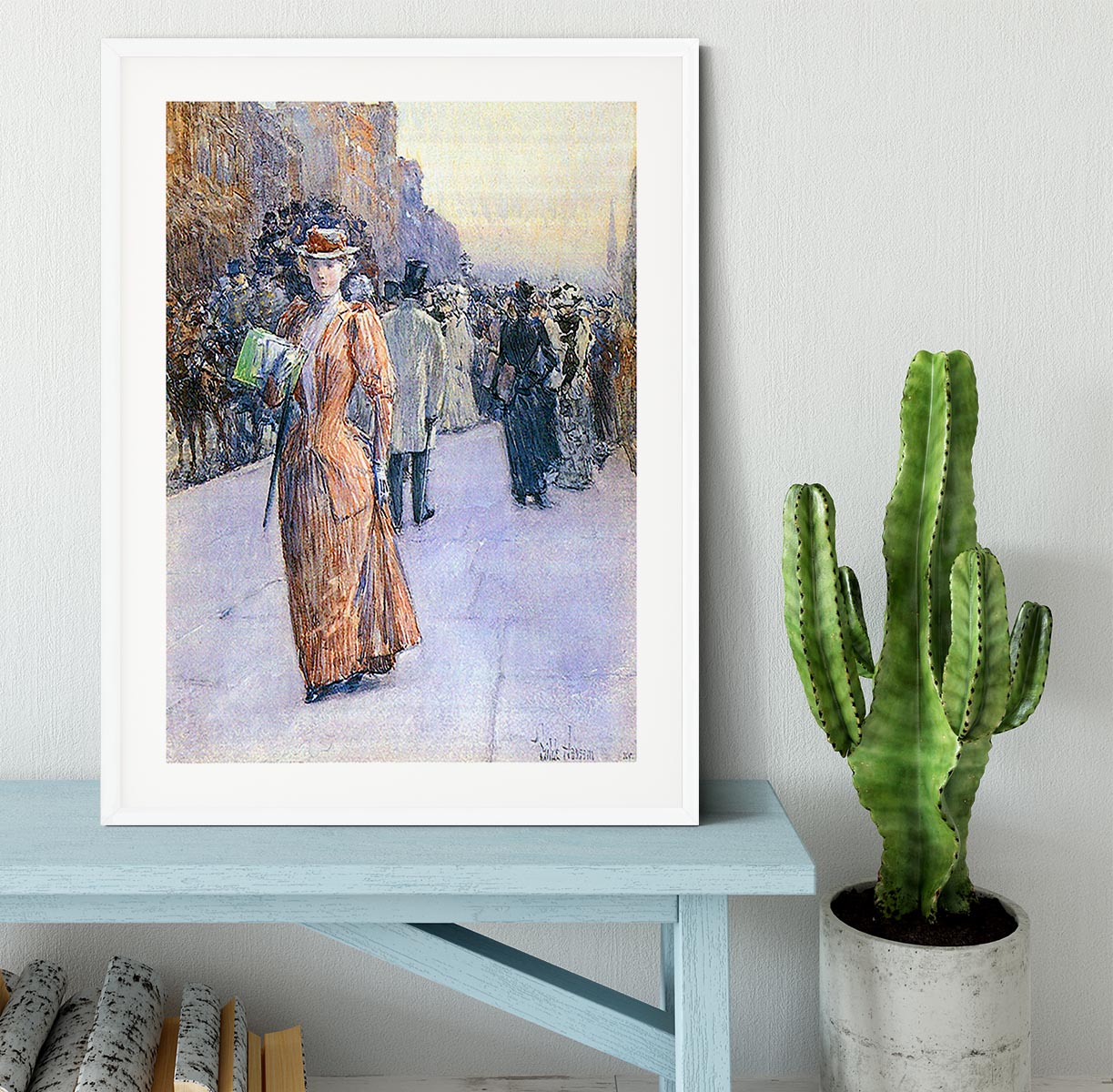 New York street scene by Hassam Framed Print - Canvas Art Rocks - 5