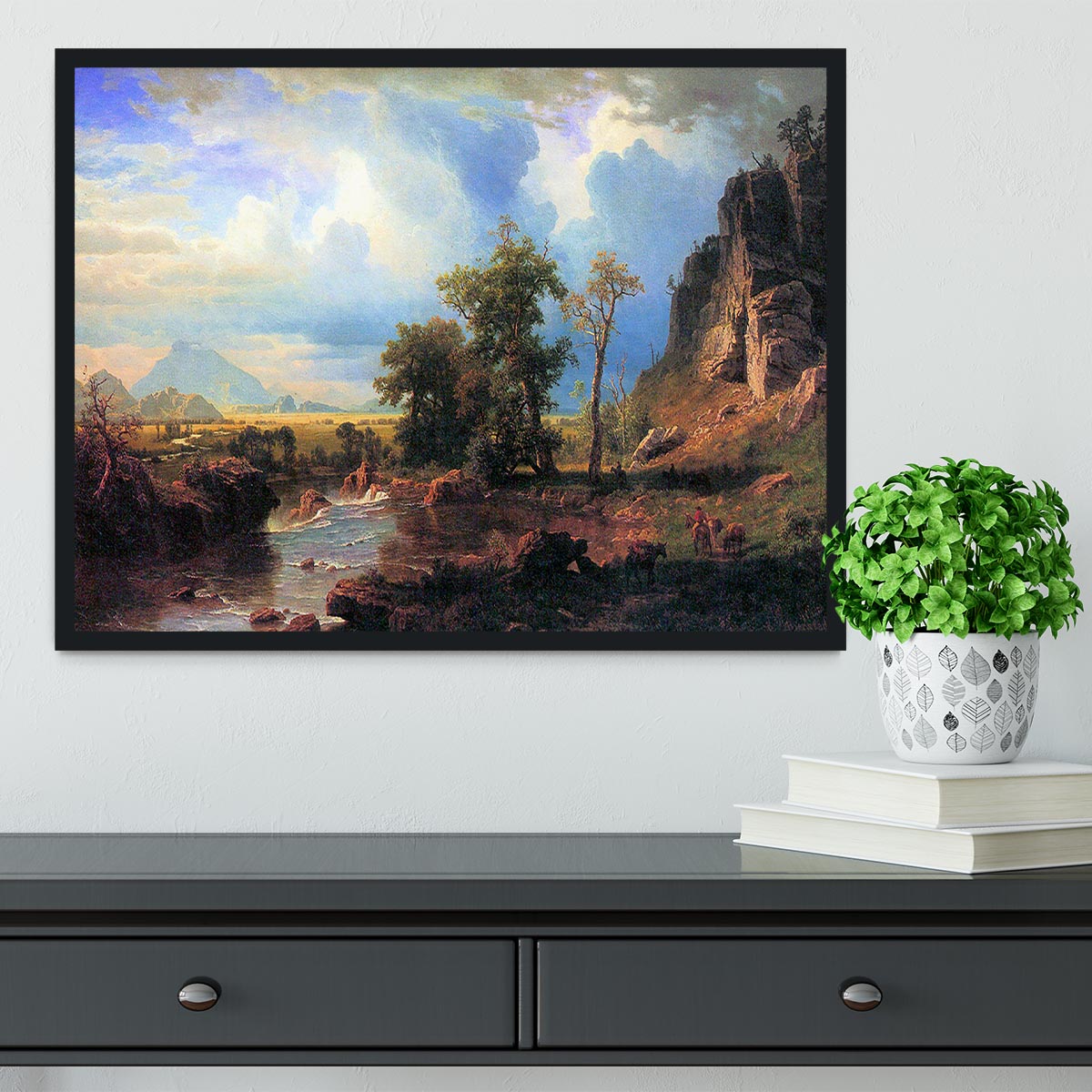 Northern fork of the Plate Nebraska by Bierstadt Framed Print - Canvas Art Rocks - 2