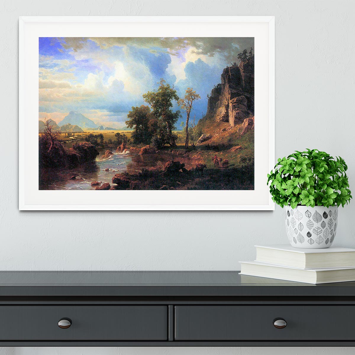 Northern fork of the Plate Nebraska by Bierstadt Framed Print - Canvas Art Rocks - 5