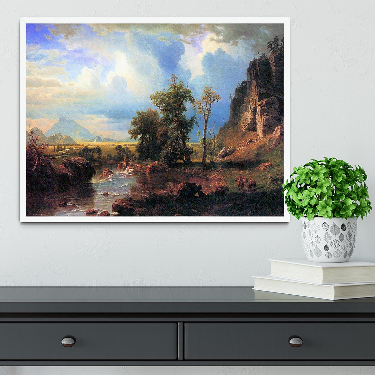 Northern fork of the Plate Nebraska by Bierstadt Framed Print - Canvas Art Rocks -6