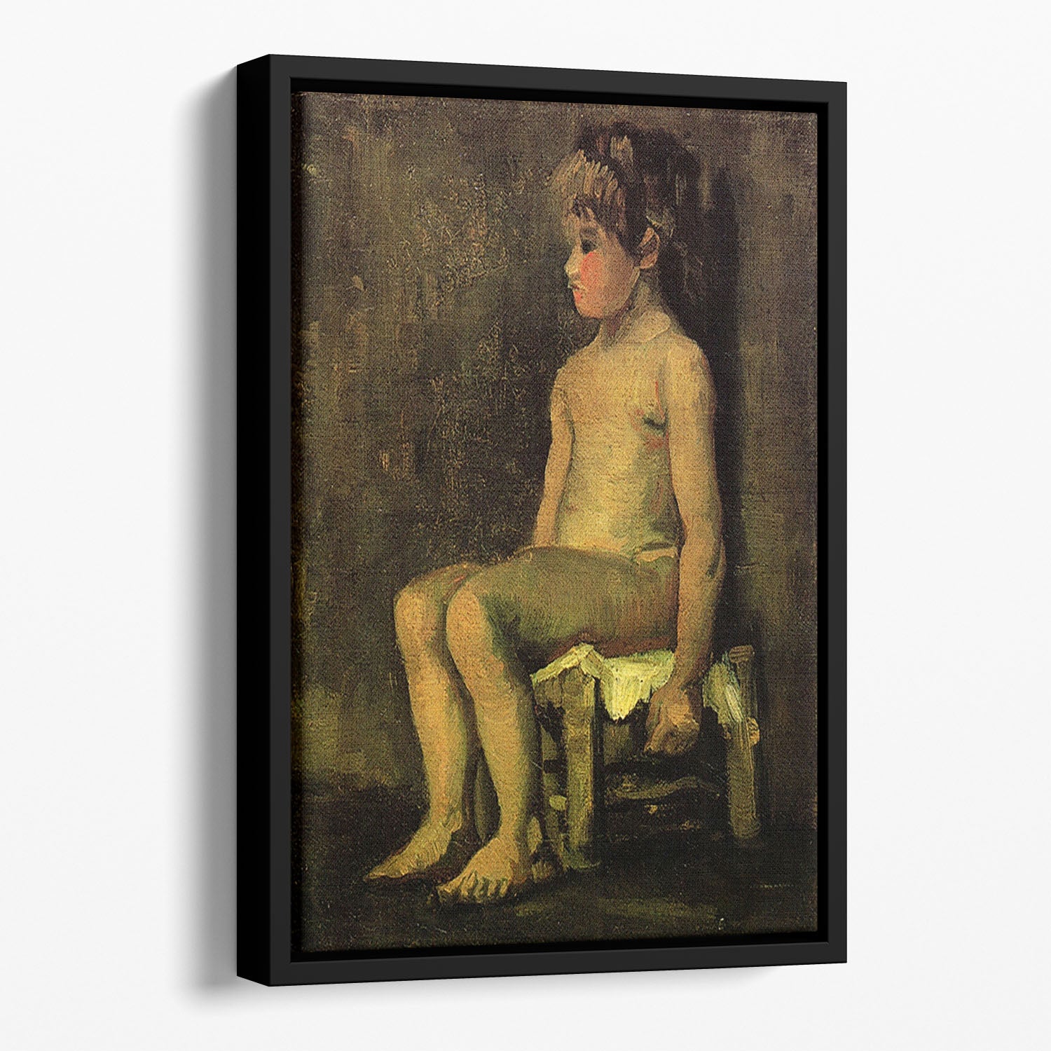 Nude Study of a Little Girl Seated by Van Gogh Floating Framed Canvas