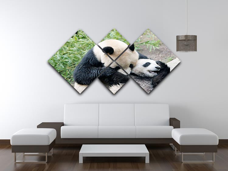 Panda bear and her cub 4 Square Multi Panel Canvas - Canvas Art Rocks - 3