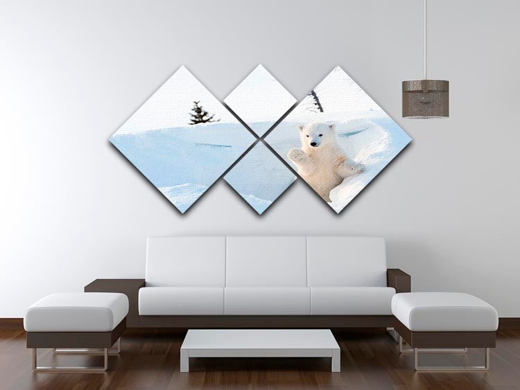 Polar bear Ursus maritimus cub coming out den 4 Square Multi Panel Canvas - Canvas Art Rocks - 3