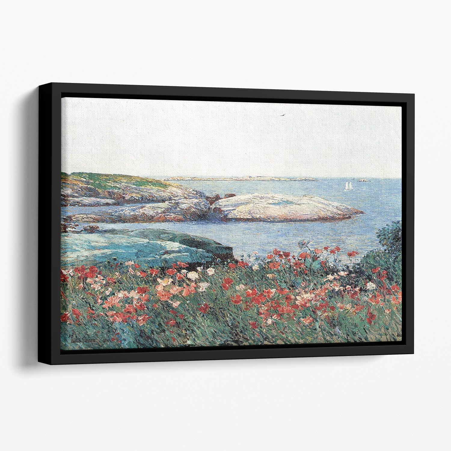 Poppies Isles of Shoals 1 by Hassam Floating Framed Canvas - Canvas Art Rocks - 1