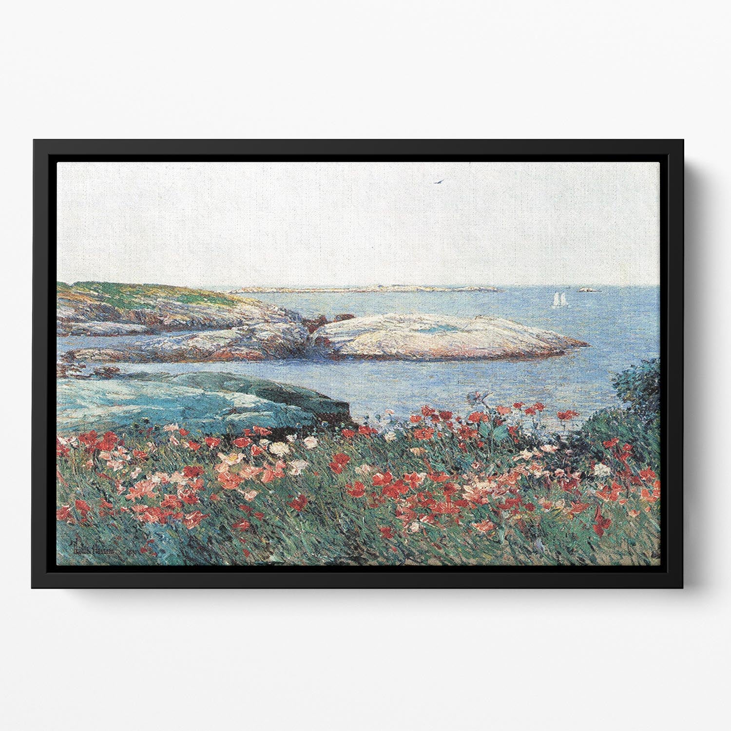 Poppies Isles of Shoals 1 by Hassam Floating Framed Canvas - Canvas Art Rocks - 2