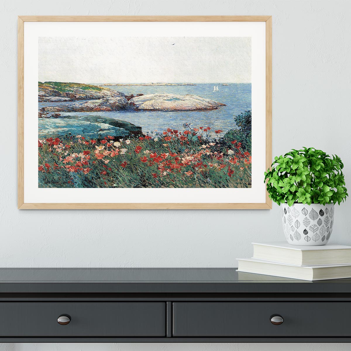 Poppies Isles of Shoals 1 by Hassam Framed Print - Canvas Art Rocks - 3