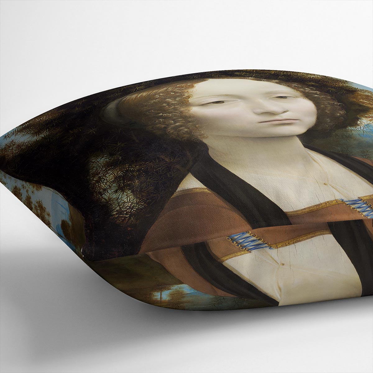 Portrait of Ginevra de Benci by Da Vinci Cushion