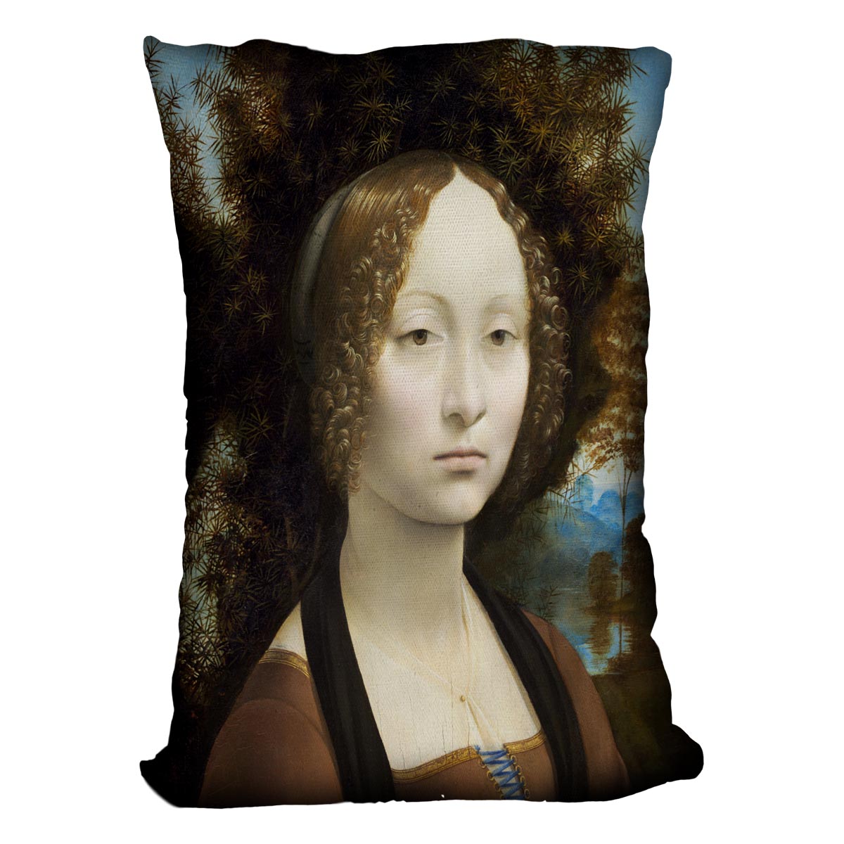 Portrait of Ginevra de Benci by Da Vinci Cushion