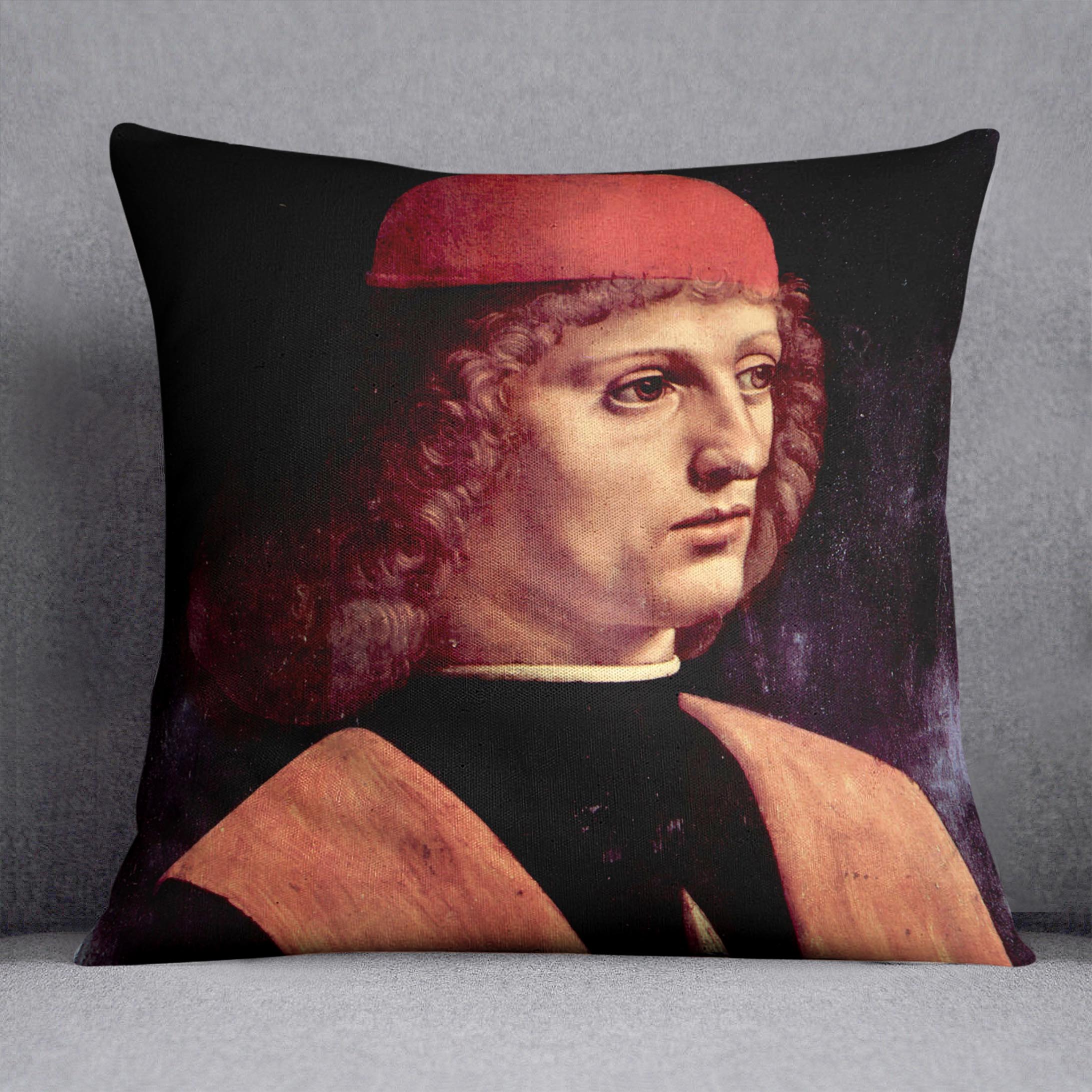 Portrait of a musician by Da Vinci Cushion