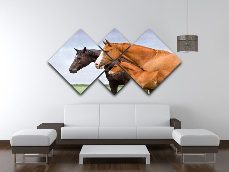 Portrait of two mares and foal at pasture 4 Square Multi Panel Canvas - Canvas Art Rocks - 3