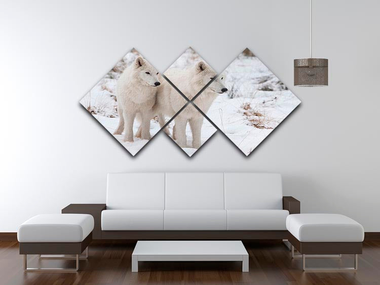 Portrait of two white watchful arctic wolfs 4 Square Multi Panel Canvas - Canvas Art Rocks - 3
