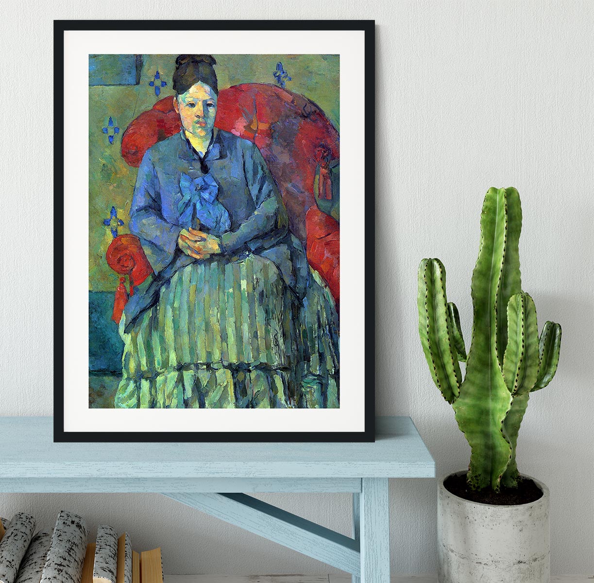 Potrait of Mme Cezanne in Red Armchair by Cezanne Framed Print - Canvas Art Rocks - 1