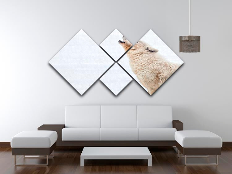 Profile of an arctic wolf howling 4 Square Multi Panel Canvas - Canvas Art Rocks - 3