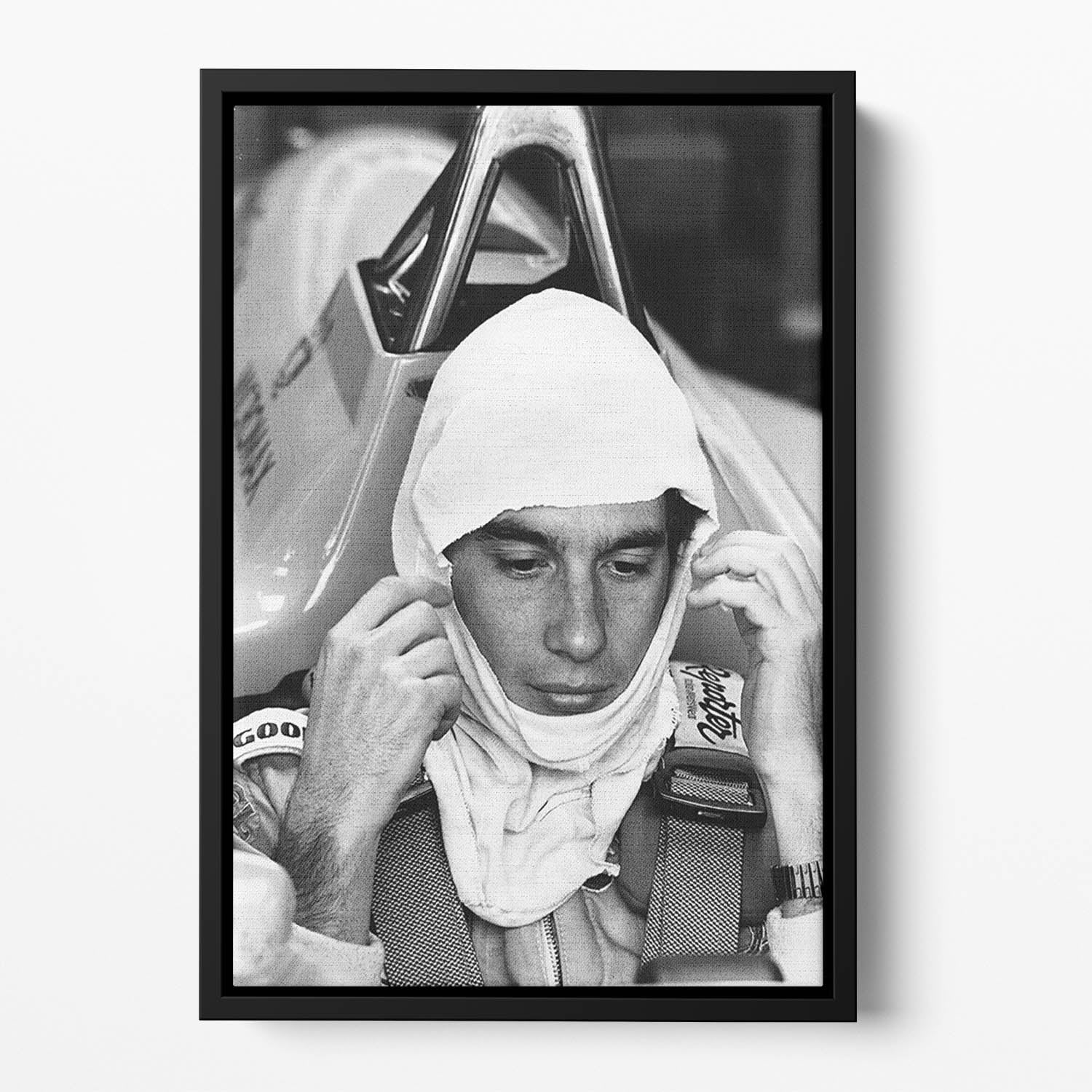 Racing driver Ayrton Senna at Silverstone Floating Framed Canvas