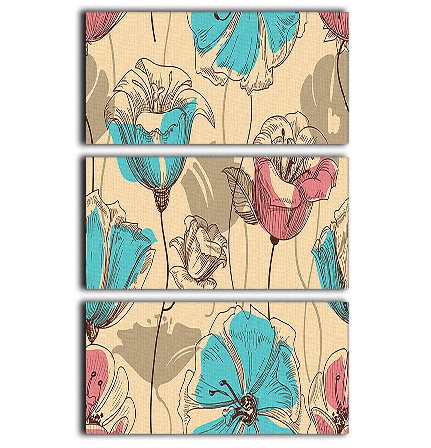 Retro floral seamless pattern 3 Split Panel Canvas Print - Canvas Art Rocks - 1