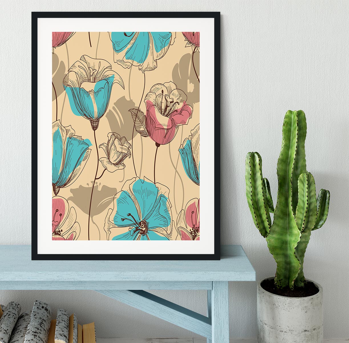 Retro floral seamless pattern Framed Print - Canvas Art Rocks - 1