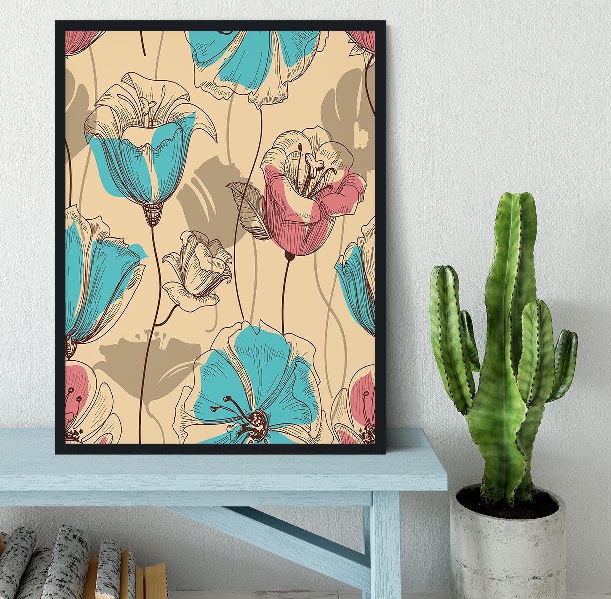 Retro floral seamless pattern Framed Print - Canvas Art Rocks - 2