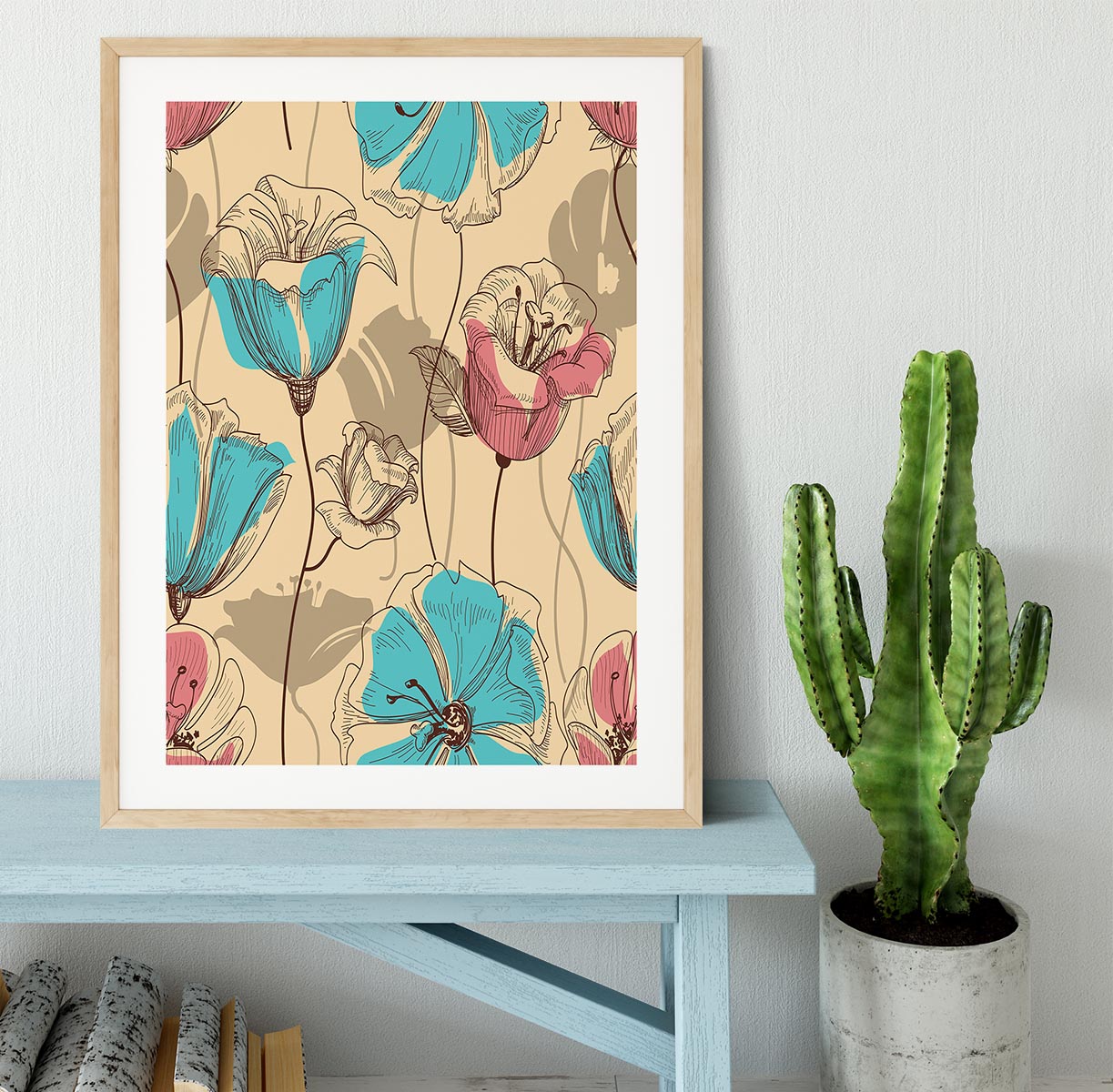 Retro floral seamless pattern Framed Print - Canvas Art Rocks - 3