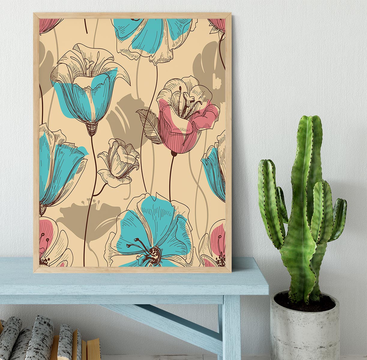 Retro floral seamless pattern Framed Print - Canvas Art Rocks - 4