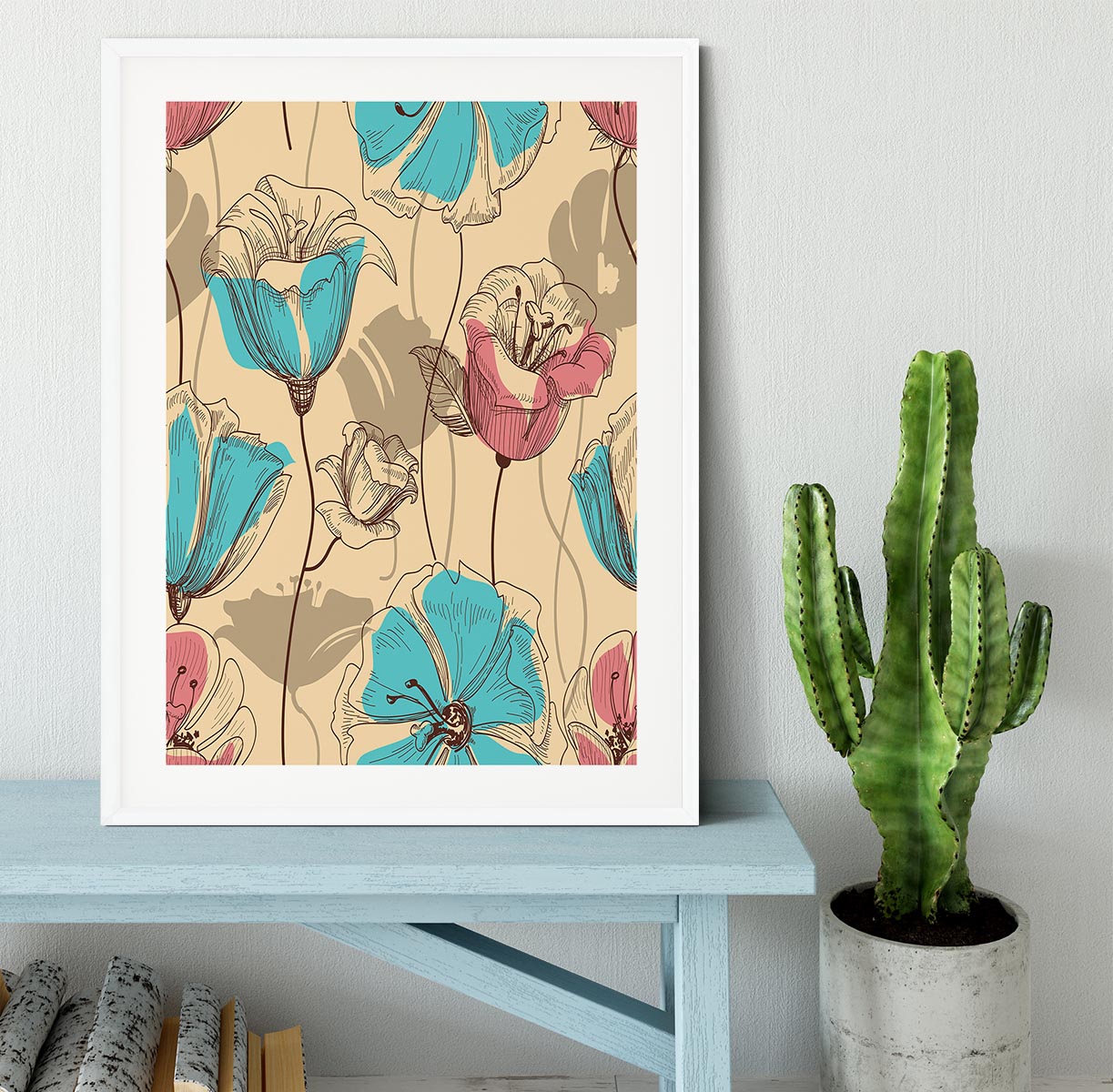 Retro floral seamless pattern Framed Print - Canvas Art Rocks - 5