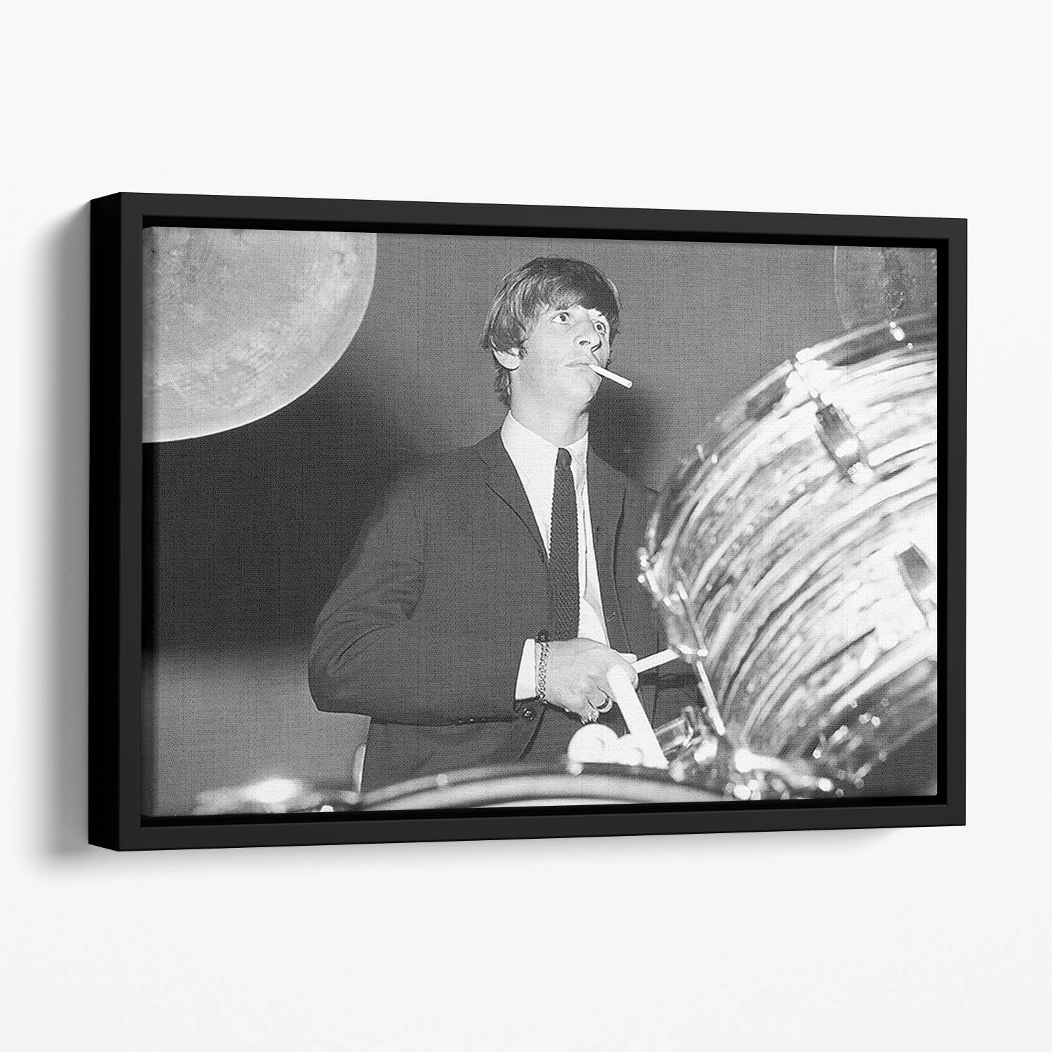 Ringo Starr playing the drums Floating Framed Canvas