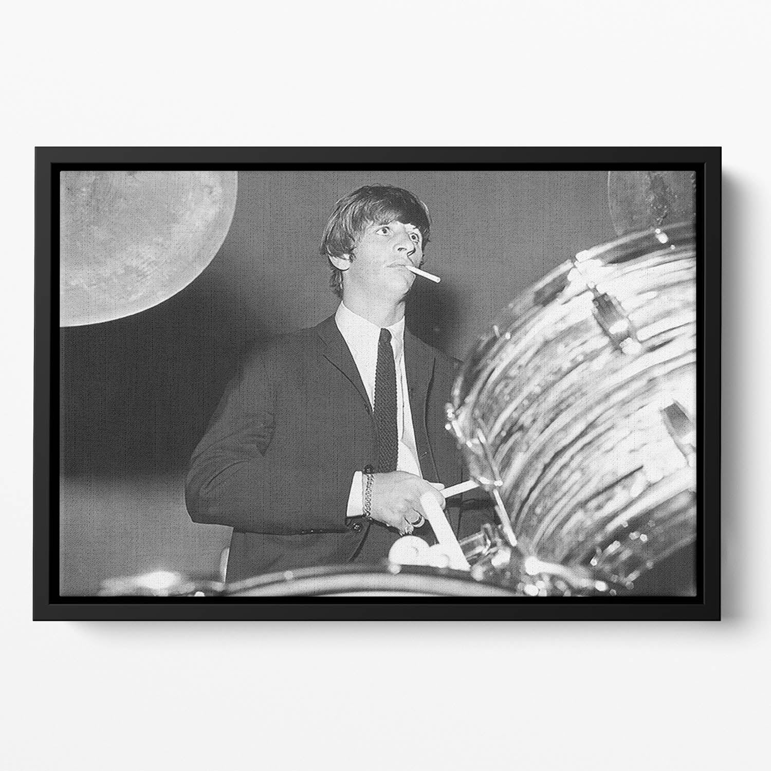 Ringo Starr playing the drums Floating Framed Canvas