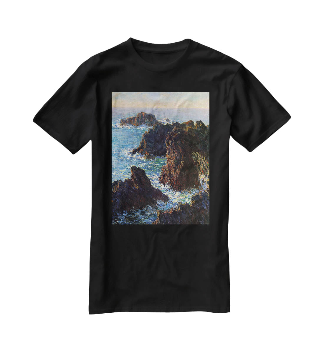 Rocky peaks at the Belle Ile by Monet T-Shirt - Canvas Art Rocks - 1