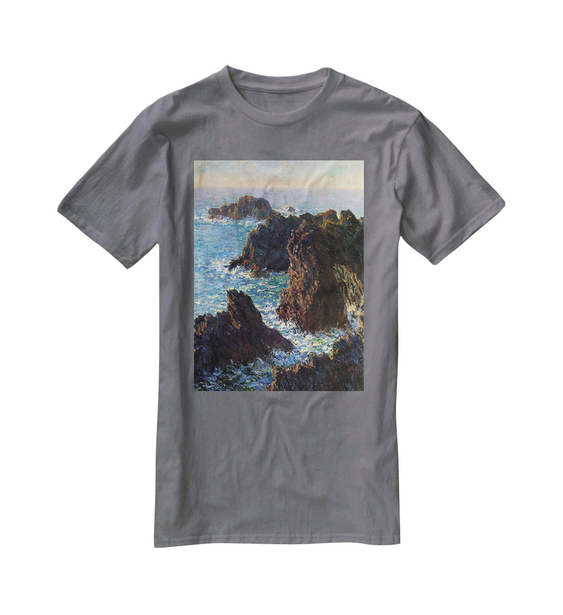 Rocky peaks at the Belle Ile by Monet T-Shirt - Canvas Art Rocks - 3