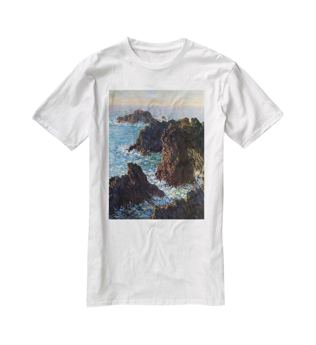 Rocky peaks at the Belle Ile by Monet T-Shirt - Canvas Art Rocks - 5