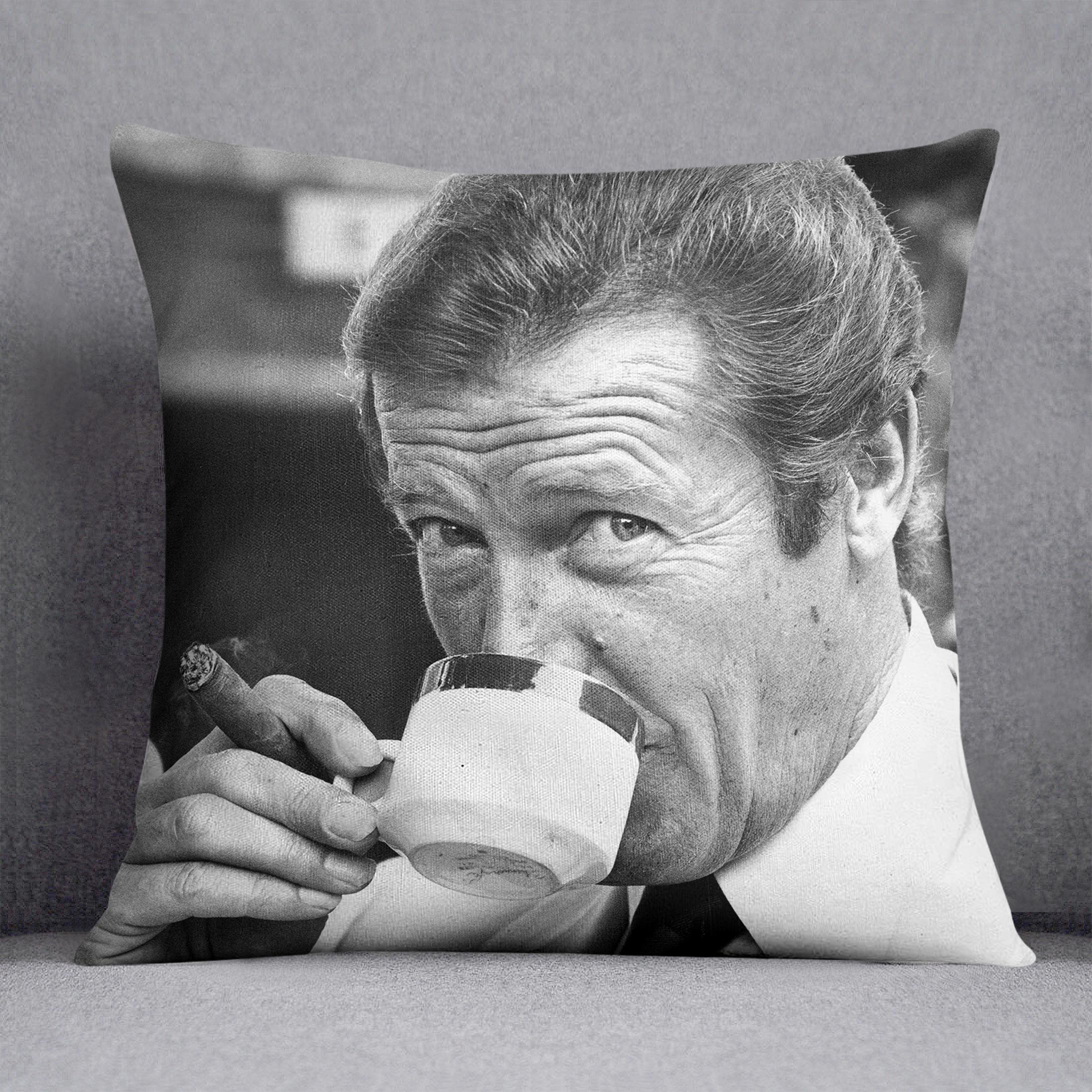 Roger Moore with coffee and a cigar Cushion