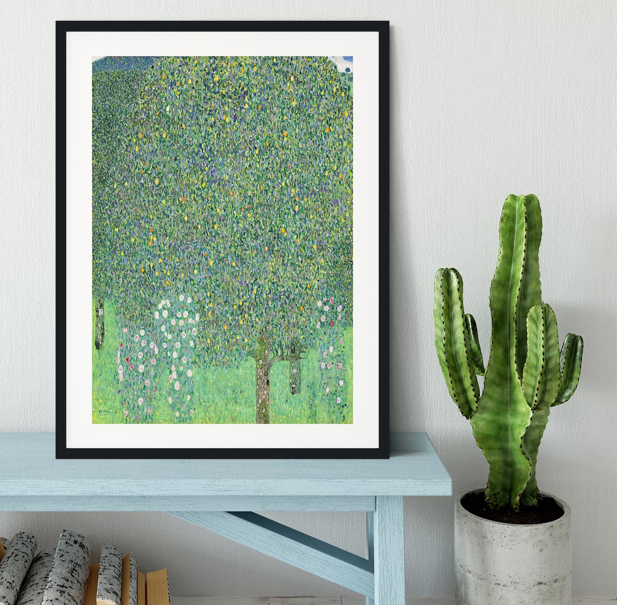 Rose bushes under the Trees by Klimt Framed Print - Canvas Art Rocks - 1