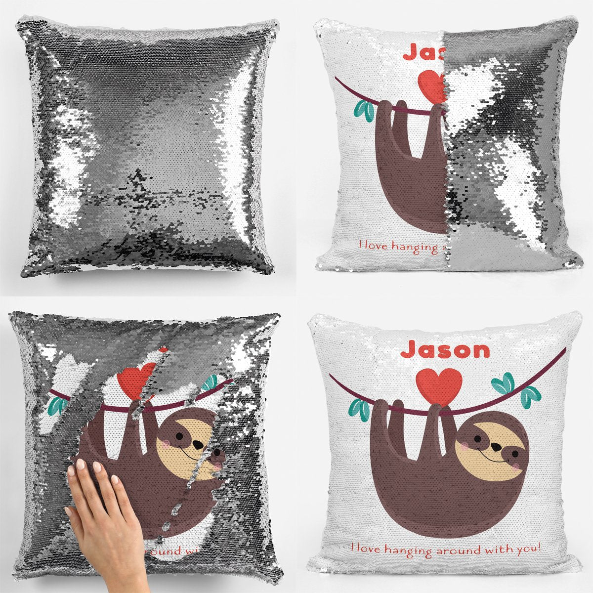 Sloth Valentines Sequin Magic Cushion