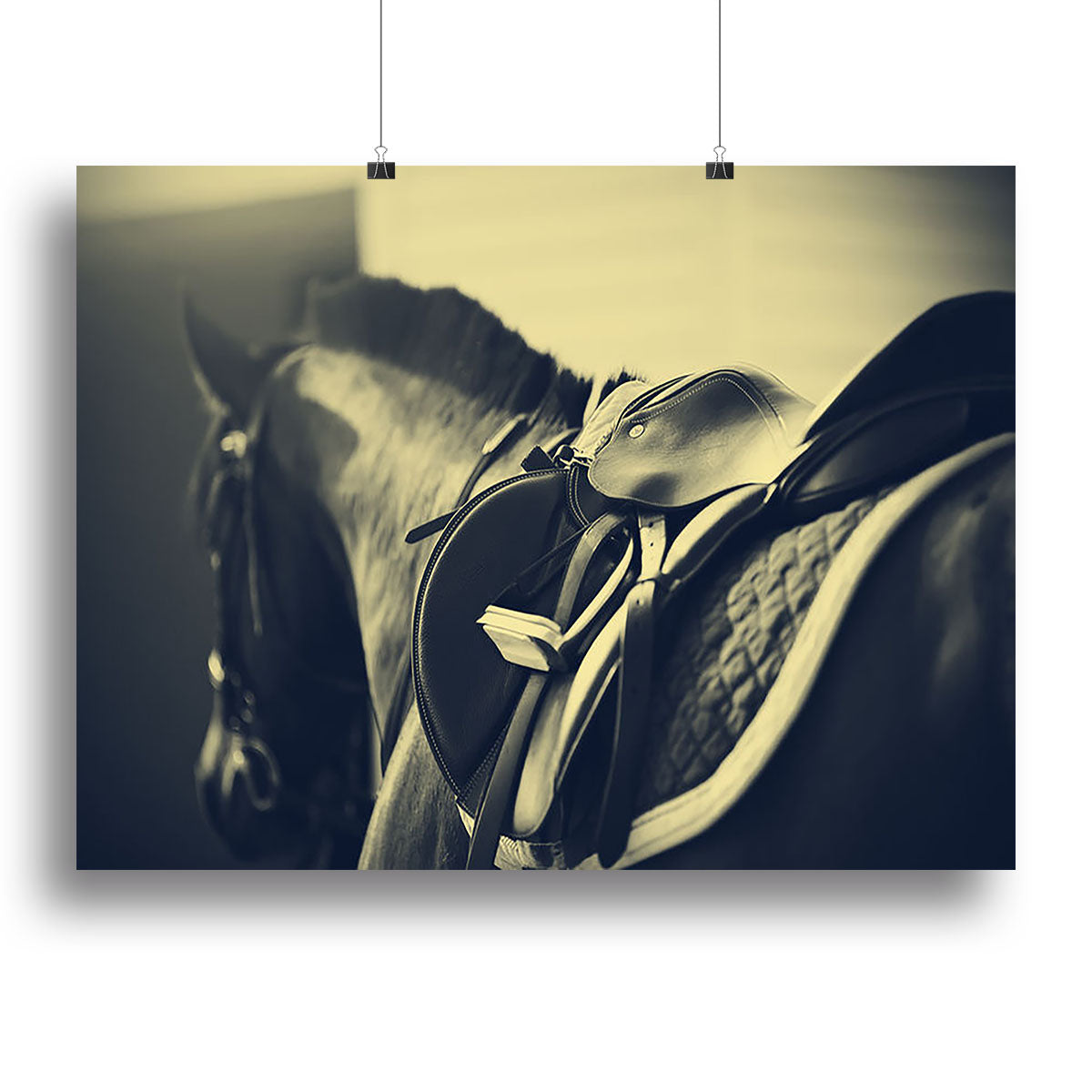 Saddle with stirrups on a back of a sport horse Canvas Print or Poster - Canvas Art Rocks - 2