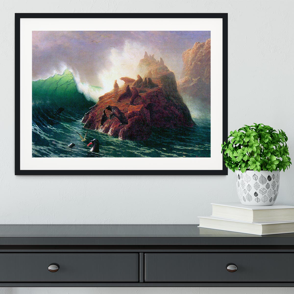 Seal Rock California by Bierstadt Framed Print - Canvas Art Rocks - 1