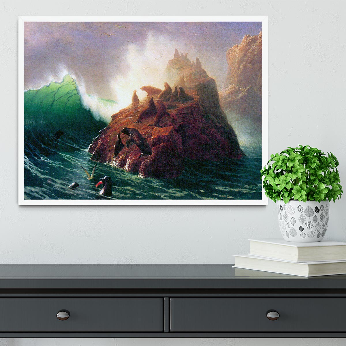 Seal Rock California by Bierstadt Framed Print - Canvas Art Rocks -6