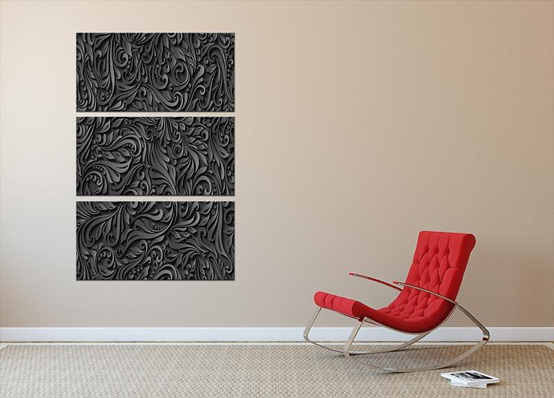 Seamless abstract black floral 3 Split Panel Canvas Print - Canvas Art Rocks - 2